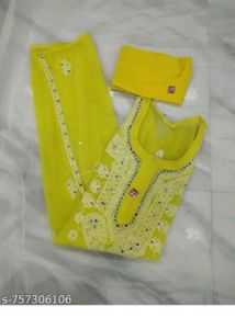 lukhnawi Yellow Embroidered Kurta