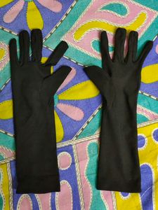 Vintage Black Embroidered Long Gloves