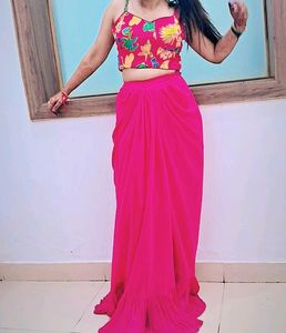 Vibrant Pink Floral Print Cape Set
