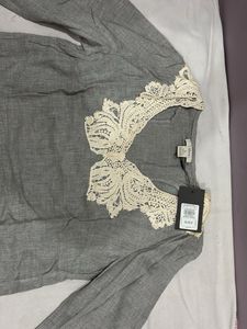 Gray Lace Neck Dress