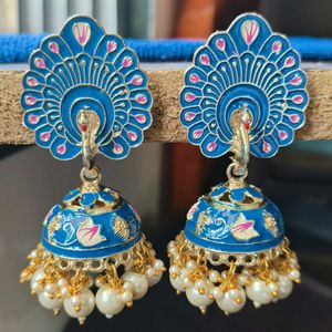 Blue Peacock Jhumka Earrings