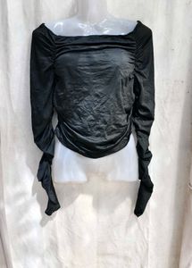 23279. Chic Black Ruched Off-Shoulder Top