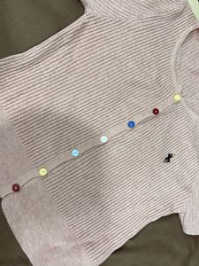 Pastel Pink Knit Cardigan with Colorful Buttons