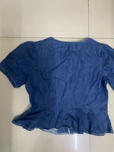 Denim Square Neck Peplum Top