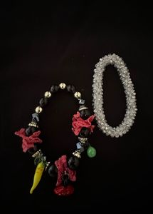 Blown glass charm n crystal bracelet combo