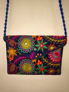 Boho Embroidered blue sling bag