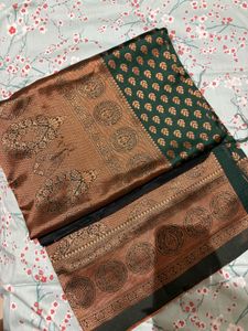 Green &amp; Bronze Silk Jari Saree