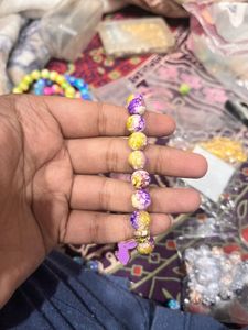 Beaded Bracelet with Bunny Charm(purple)