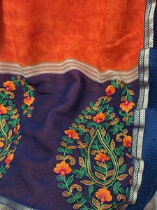 Vibrant Orange &amp; Navy Blue Saree