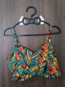 Tropical Print Ruffle Crop Top with Shorts and Jac