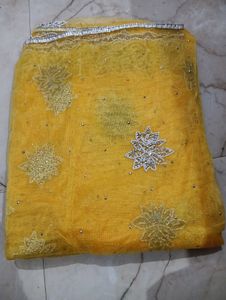 Designer Net Saree With Pearl Work