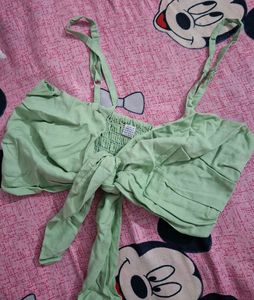 Light Green Tie-Front Crop Top