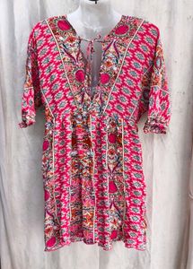 I. Bohemian Print V-Neck Mini Dress