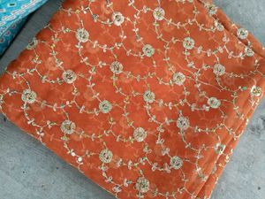 Orange Embroidered 2mtrs Fabric
