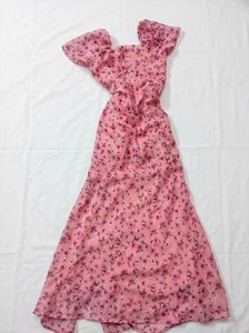 Chic Pink Floral Ruched Midi Dress