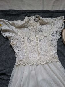 Elegant White Lace Pleated Dress