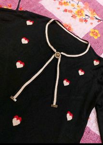 Heart Print Black Sweater