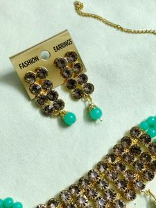 Green Beaded Choker Necklace Set