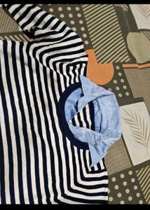Striped Ruffle Hem Top winter collar