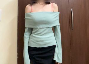Mint Green Off-Shoulder Ribbed Top