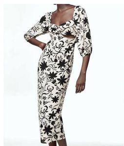 ZARA BACKLESS Floral Cut-Out Midi Dress