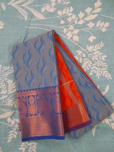 Vibrant Orange &amp; Grey Saree