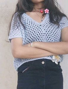 Crocheted V-Neck Mess Top