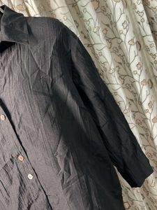 Chic Black Textured Button-Up Blouse