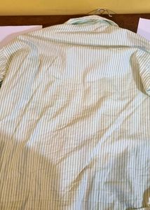 Green And White Stripes Button-up T Shirt