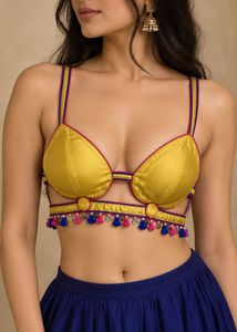 Embroidered Yellow Blouse with Tassels