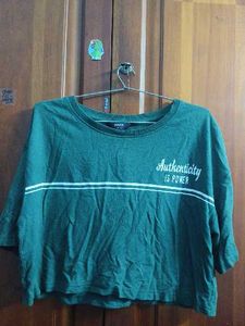 Green Crop Top with Striped Detail