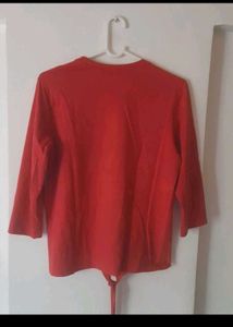 Red Tie-Front Top with Graphic Print
