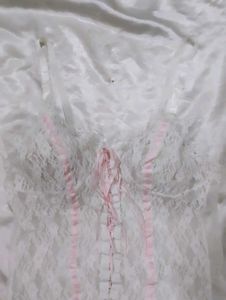 White Lace Teddy with Pink Ribbons