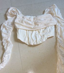 Cream Corset Top with Puffy Sleeves