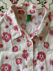 White Floral Puff Sleeve Shirt