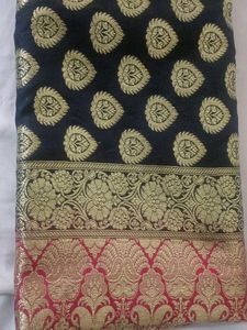 New Pure Katan Banarasi Saree Black And Pink