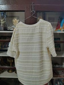 Cream Textured Short Sleeve Top