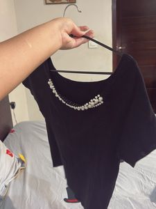 Chic Black Pearl Embellished Top