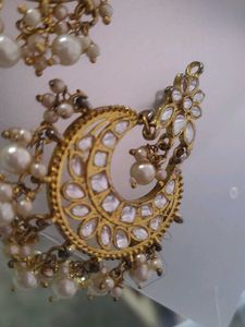 Pearl Kundan Chandbali Earrings