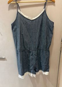 Denim Lace Trim Jumpsuit