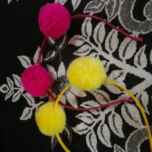 Cute Pom-pom Trendy Hairbands For Girls , (Pink, Yellow)