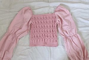 Pink Square Neck Balloon Sleeve Top