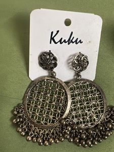 Oxidized Silver Jhumka Earrings