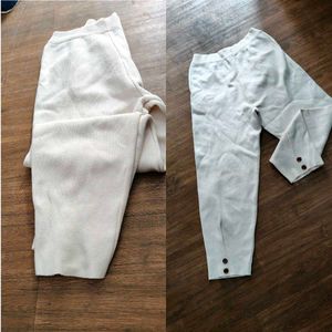 Cream Knit Pants with Button Detail