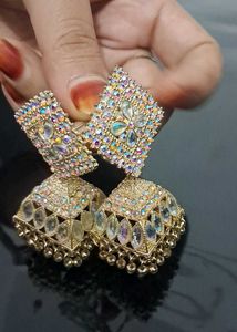 Exquisite Jhumka Earrings with Rhinestones