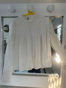 White Smocked Bishop Sleeve Top