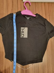 New Black Crop Top With CHAIN Bling S 28"