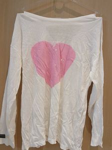 White Long Sleeve Top with Pink Heart