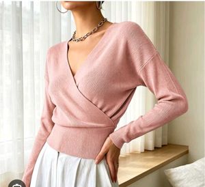 Chic Pink Wrap Sweater