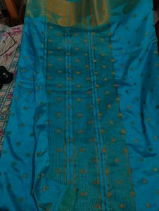 Elegant Blue &amp; Gold Silk Saree